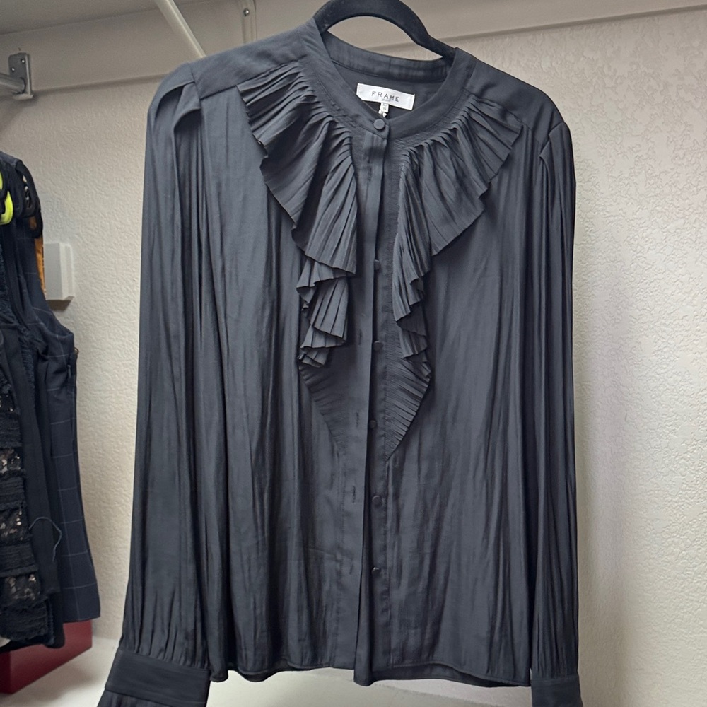 Frame Denim Women's Charcoal Ruffle Blouse
